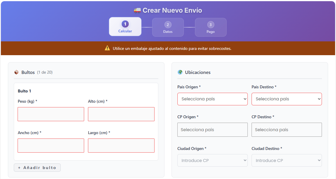 Calculadora de envío refrigerado SEUR Frío en Inviare: peso, medidas y códigos postales en 3 pasos